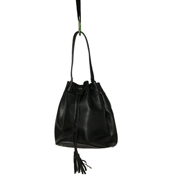 C Wonder Bucket Shopper Drawstring Tote Bag Shoulder Bag Black Pebbled Leather - Picture 3 of 16
